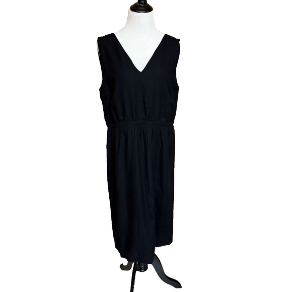 Ann Taylor Size 10 Black Double V Sheath Dress Sleeveless Linen Blend NWT $149 - Picture 3 of 15